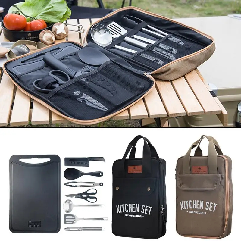 Camping Cooking Trangia - 8pcs Camping Kitchen Cookware Set Portable