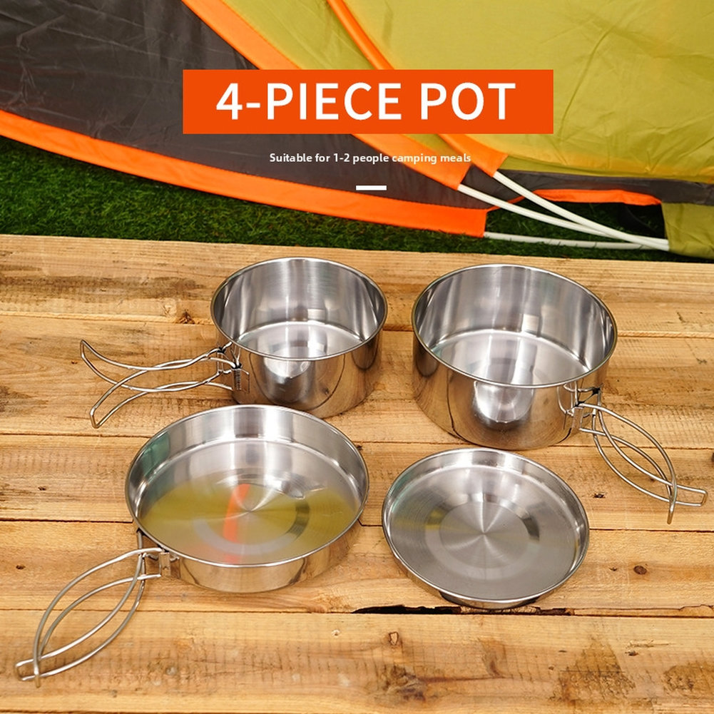 4-Piece Stainless Steel Outdoo - Nesting Camping Cooking Set ulasan dan harga