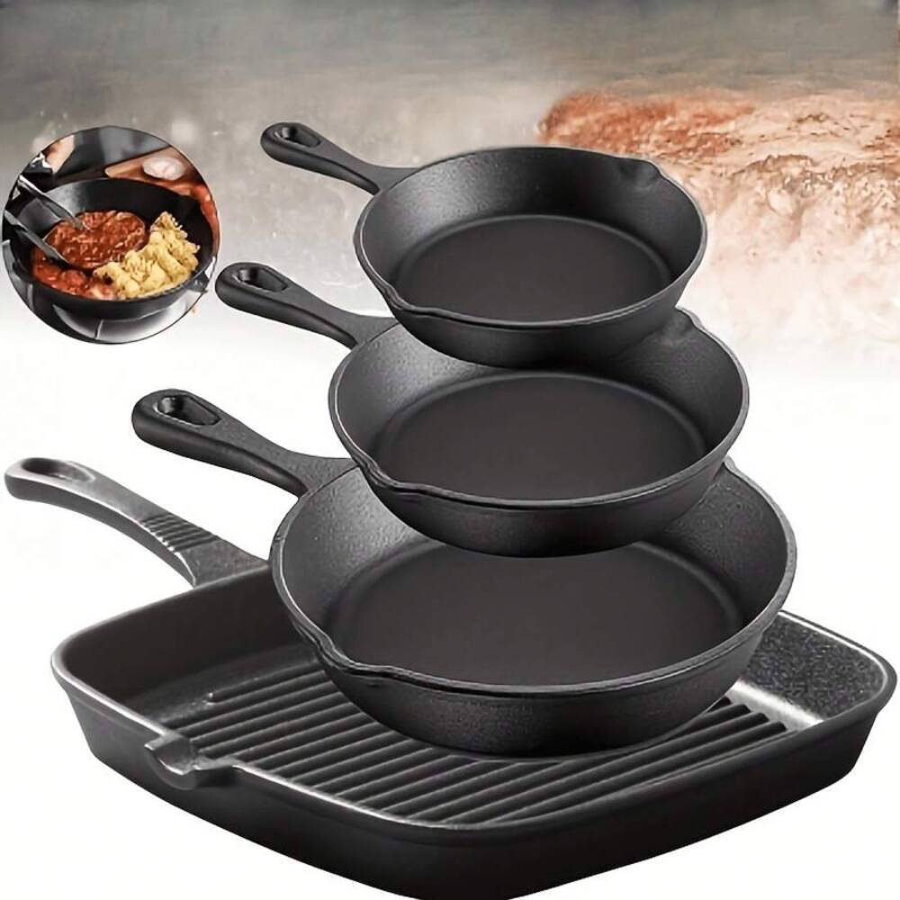 4-Piece Cast Iron Cookware Set - Skillet Cast Iron Camp ulasan dan harga