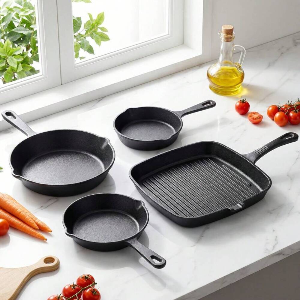 4-Piece Cast Iron Cookware Set - Skillet Cast Iron Camp ulasan dan harga