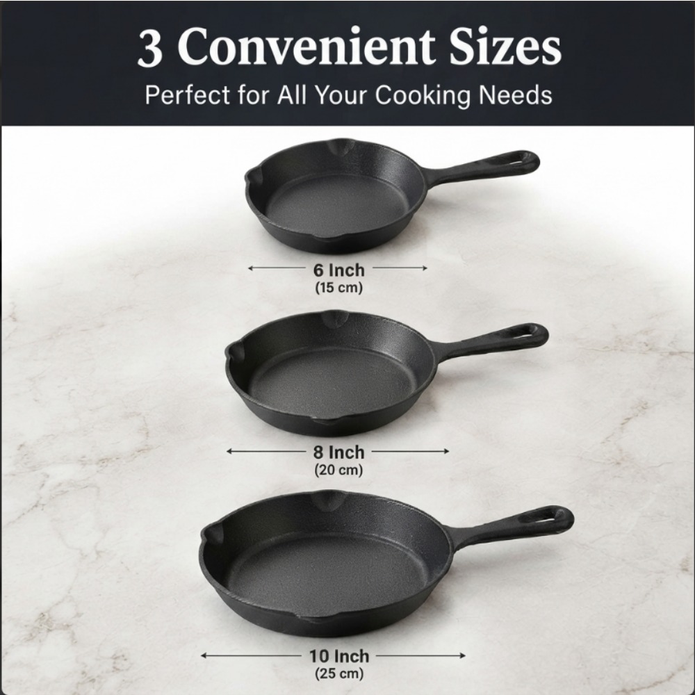 3-Piece Cast Iron Skillet Set, - Skillet Cast Iron Camp ulasan dan harga