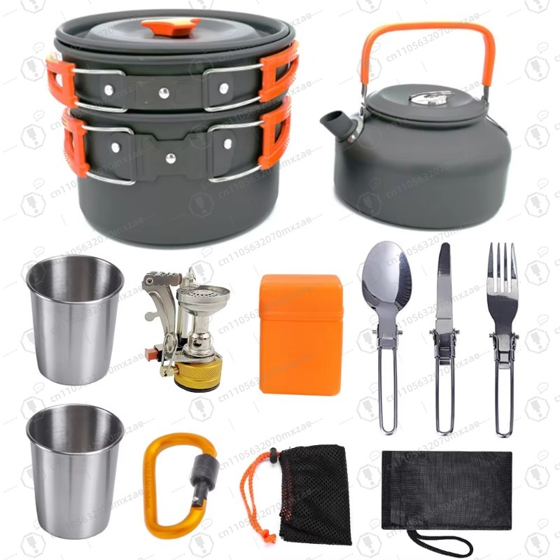 Outdoor aluminum cookware 10-p - Camping Cooking Accessories Set ulasan dan harga