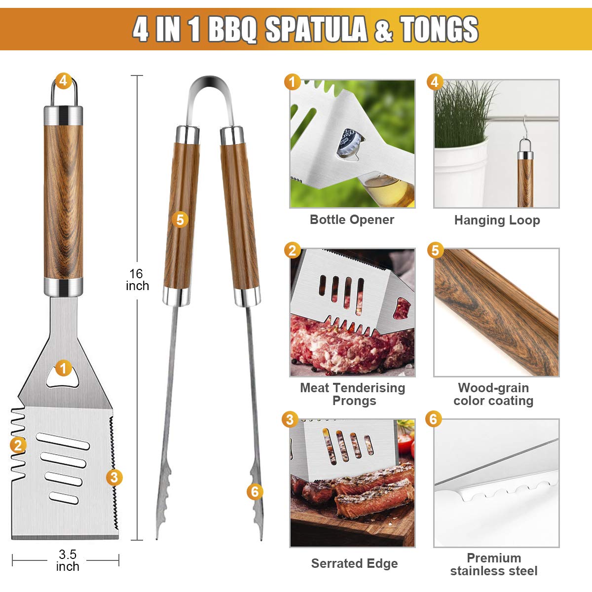 38PCS BBQ Grill Accessories Se - Camping Cooking Accessories Set ulasan dan harga