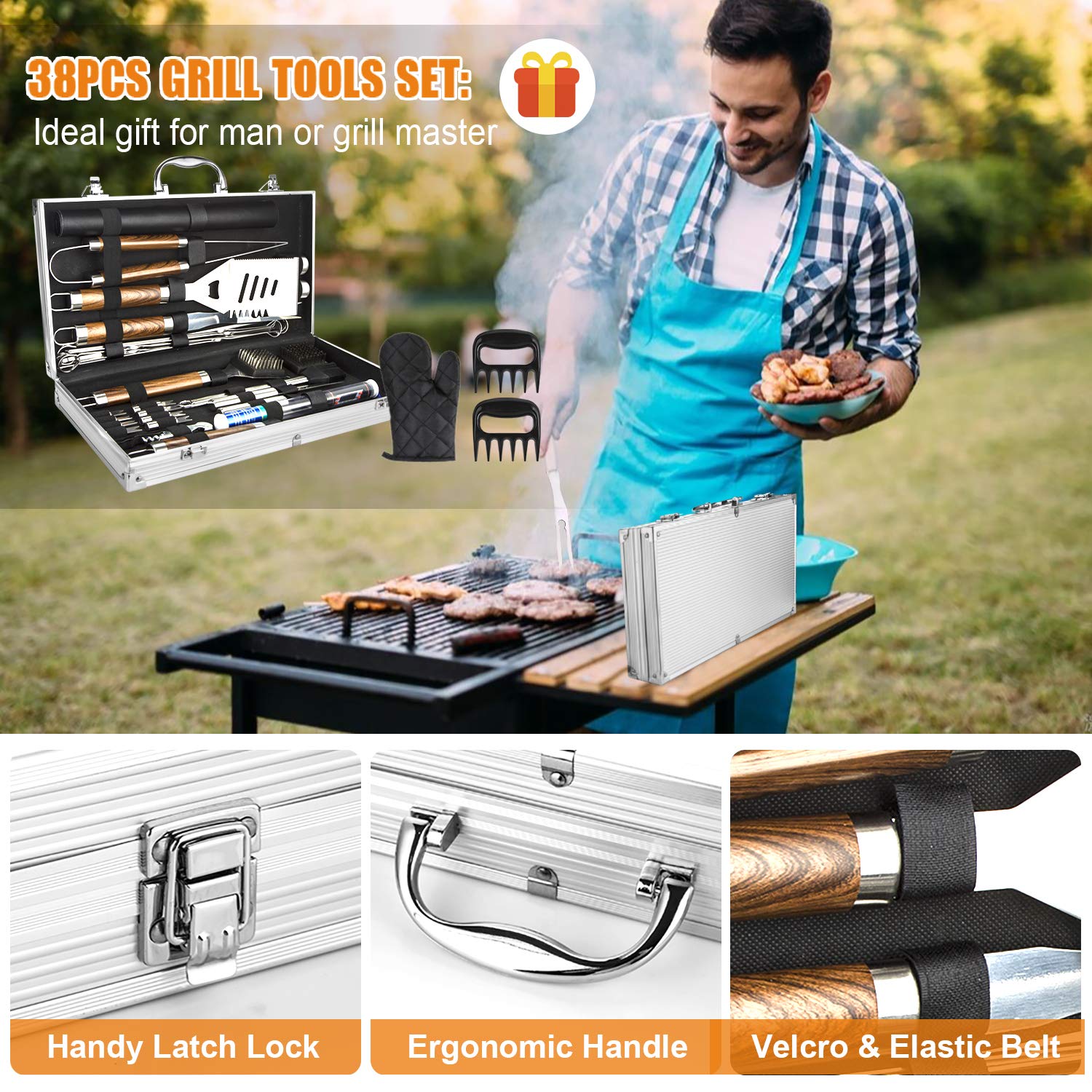 38PCS BBQ Grill Accessories Se - Camping Cooking Accessories Set ulasan dan harga