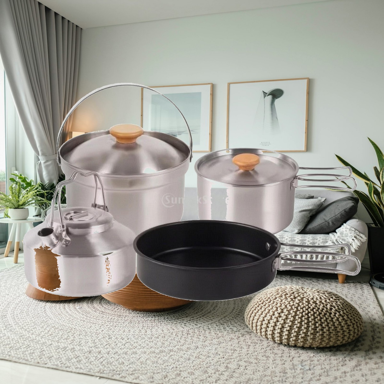 4 Pieces Stainless Steel Camp  - Nesting Camping Cooking Set ulasan dan harga