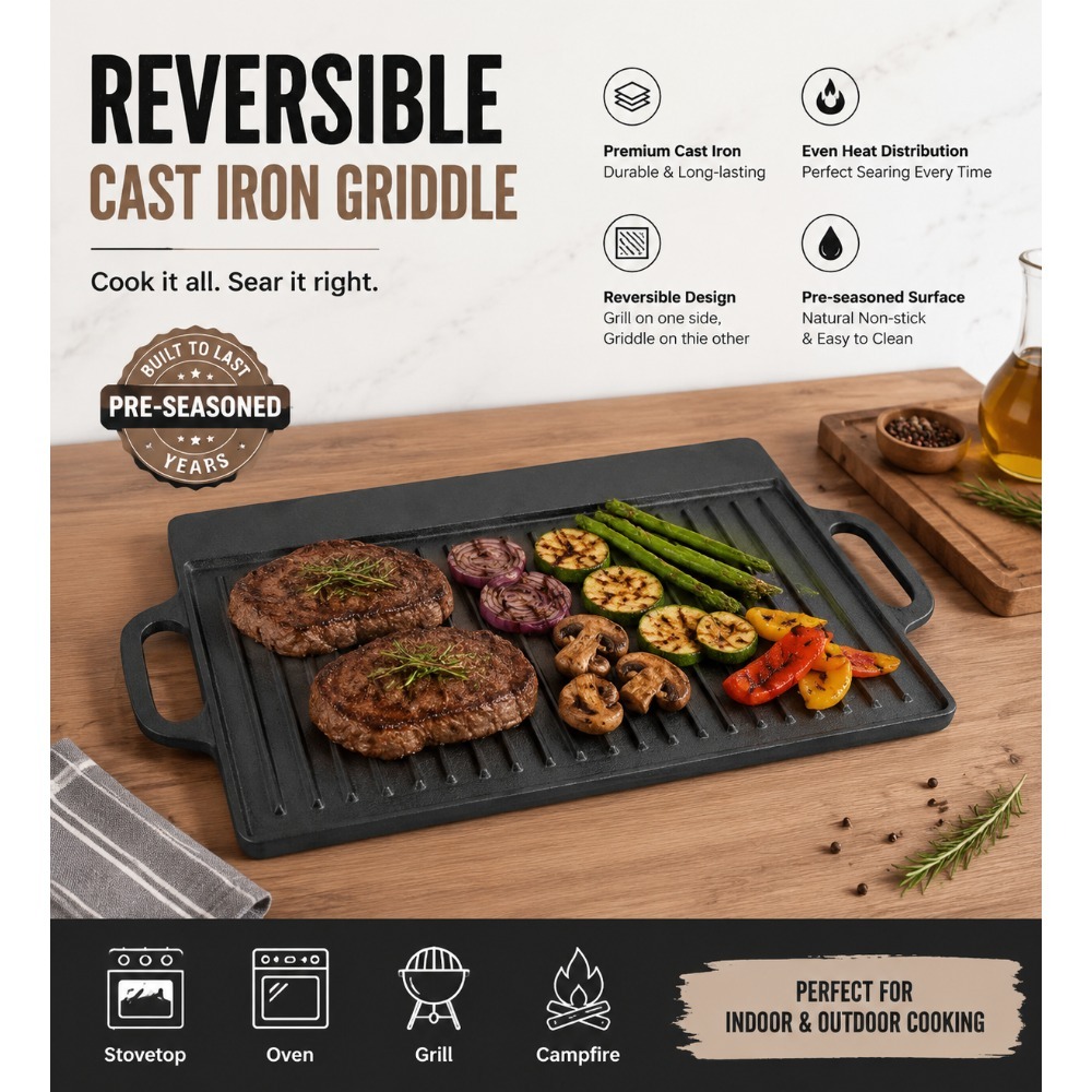 Pre-Seasoned Cast Iron Griddle - Skillet Cast Iron Camp ulasan dan harga