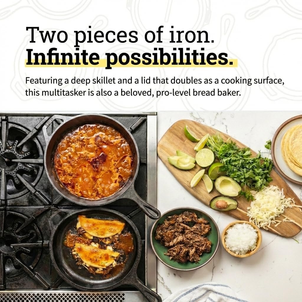 2-in-1 Cast Iron Combo Cooker: - Skillet Cast Iron Camp ulasan dan harga