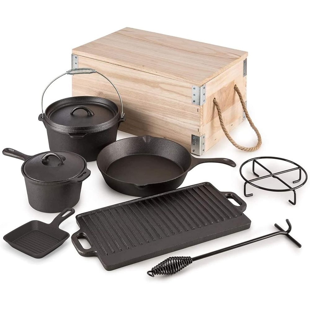 8 Piece Pre-Seasoned Dutch Ove - Skillet Cast Iron Camp ulasan dan harga