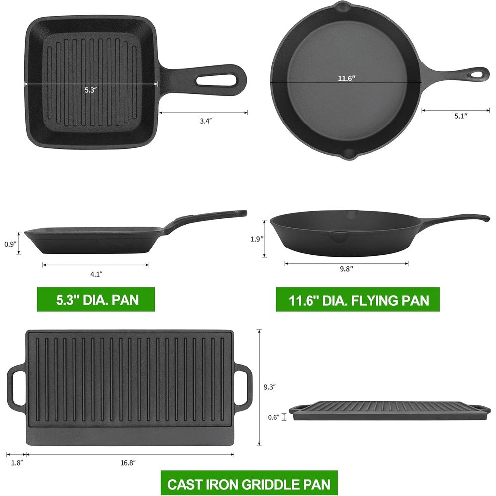 8 Piece Pre-Seasoned Dutch Ove - Skillet Cast Iron Camp ulasan dan harga