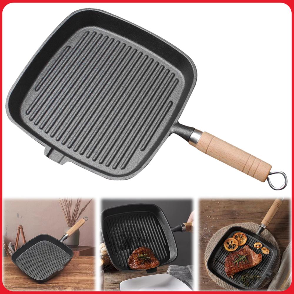Iron Skillet Steak Pan with Wo - Skillet Cast Iron Camp ulasan dan harga