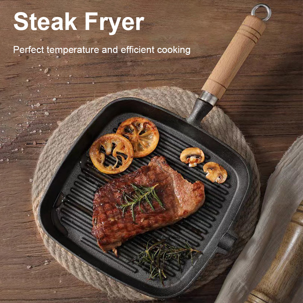 Iron Skillet Steak Pan with Wo - Skillet Cast Iron Camp ulasan dan harga