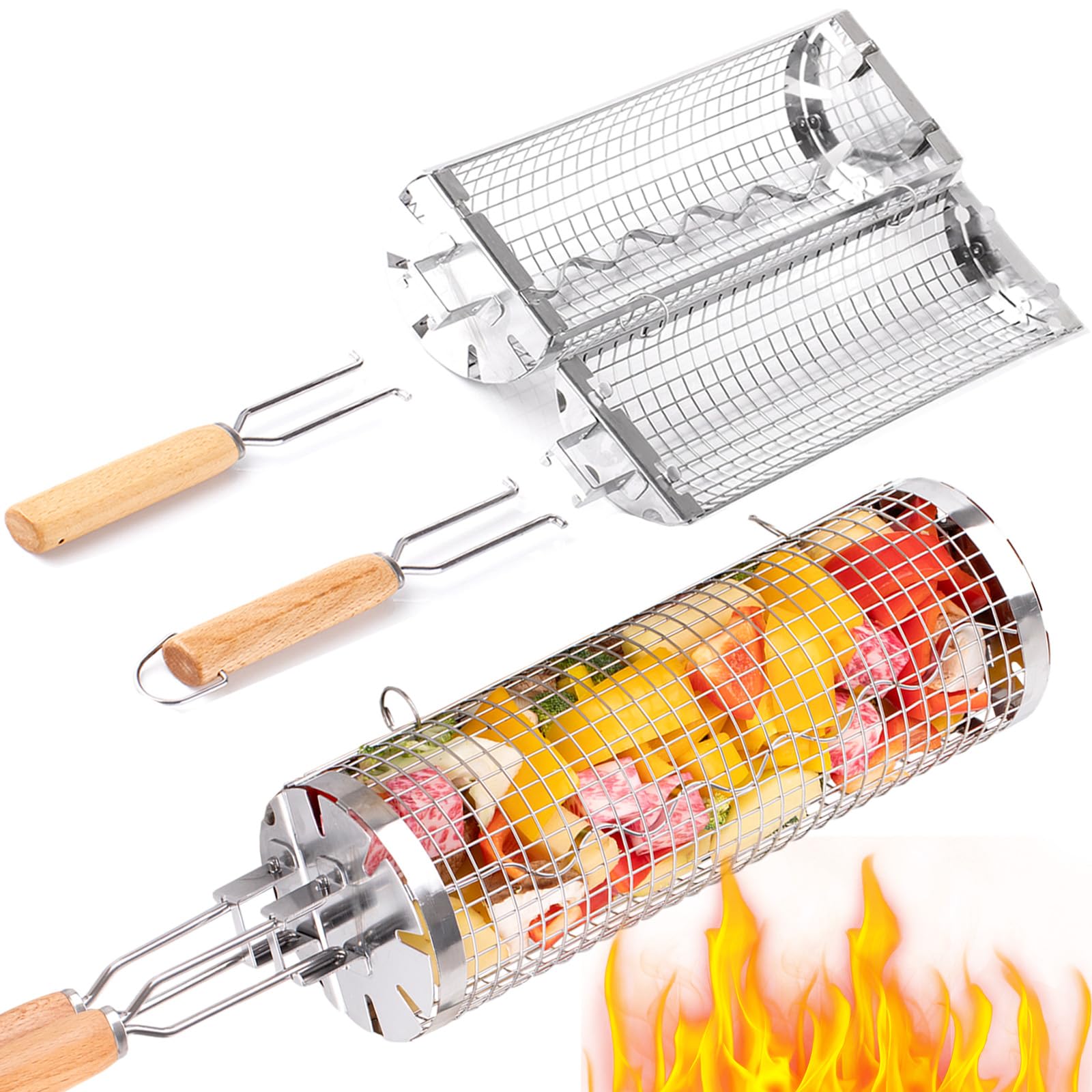BUYYES Rolling Grill Basket BB - Camping Cooking Mesh ulasan dan harga