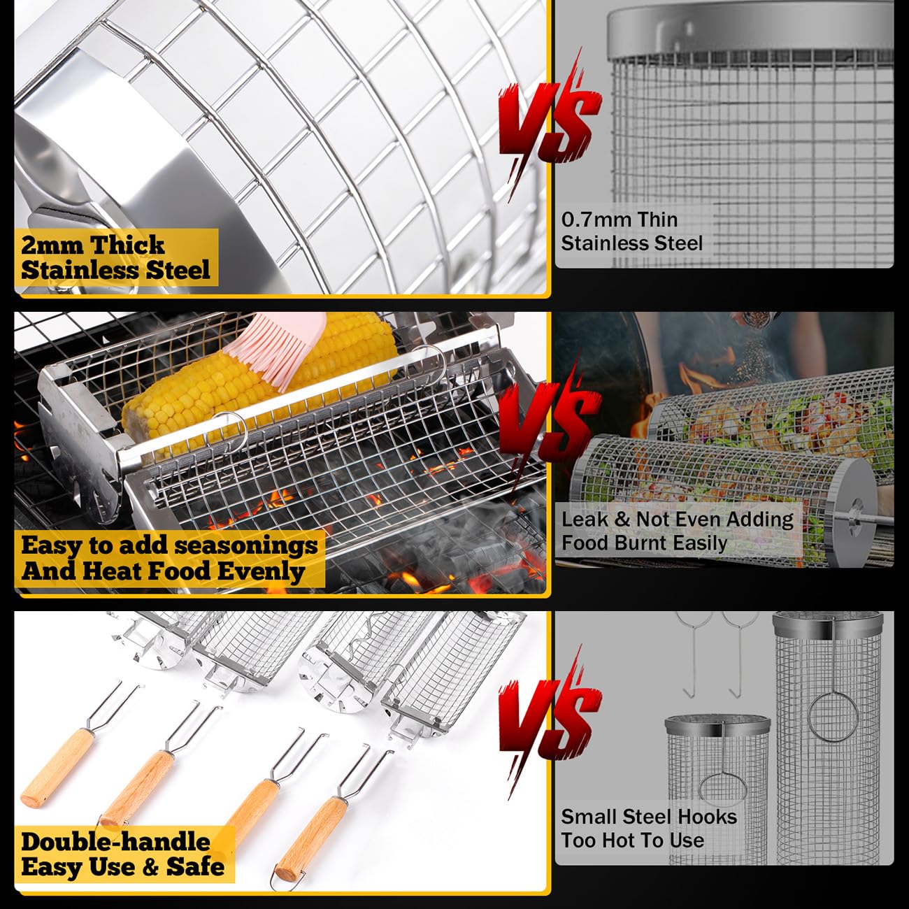 BUYYES Rolling Grill Basket BB - Camping Cooking Mesh ulasan dan harga
